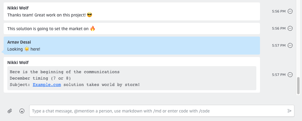 Example chat with emoji and code