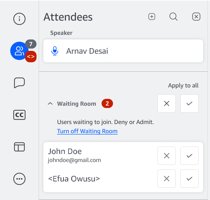 New action to turn off waiting room added to the attendee panel